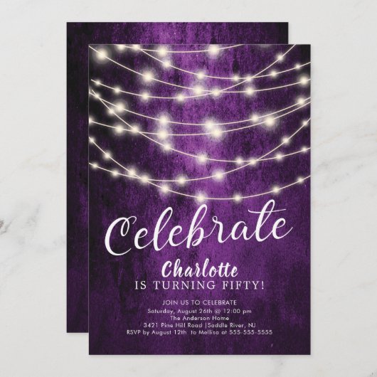 Invitation Chaîne Lights Célébrer l'invitation d'anniversaire (Devant / Derrière)