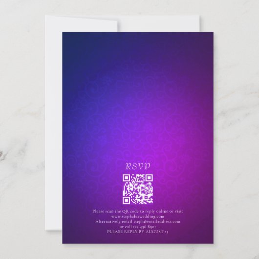 Invitation Chaîne Lights QR Code Mariage bleu violet (Dos)