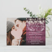 Invitation Chaîne Lights Red Rustic Photo Tout en un Mariage (Debout devant)