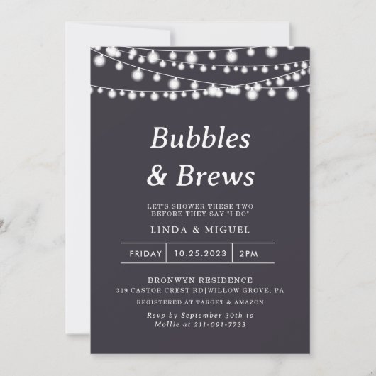 Invitation Chaîne Lights Rose Bubbles & Brews Douche nuptiale (Devant)