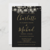 Invitation Chaîne Lights Script Black Gold QR Code Mariage (Devant)