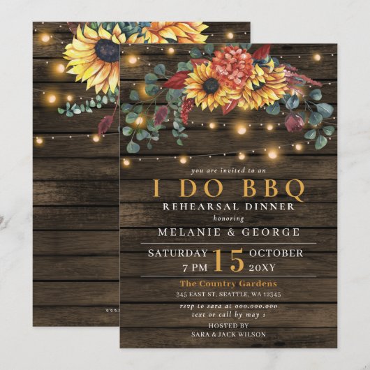 Invitation Chaîne Lights Sunflowers I DO BBQ Dîner de répétit (Devant / Derrière)