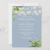 Invitation Chaîne Lights Verdure Dusty Blue QR Code Mariage (Devant)