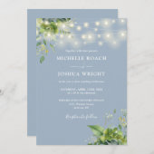 Invitation Chaîne Lights Verdure Dusty Blue QR Code Mariage (Devant / Derrière)