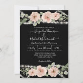 Invitation Chaîne Lumière Aquarelle Rose Floral Mariage noir (Devant)