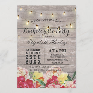 Invitation Chaîne Lumière Bois Rustique Floral Bachelorette P