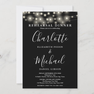 Invitation Chaîne Lumière Noir Blanc Script Dîner de répétiti