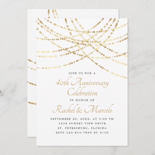 Invitation Chaîne Lumière Or Élégant Mariage Anniversaire (Devant / Derrière)