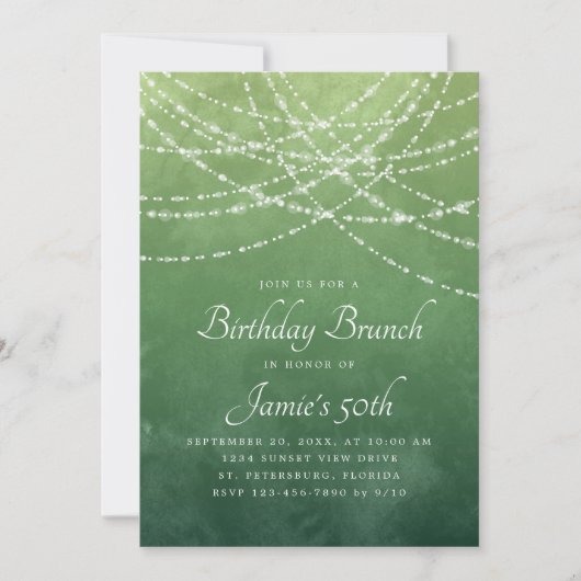 Invitation Chaîne Lumière Sage Vert Anniversaire Brunch (Devant)