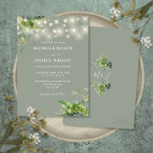 Invitation Chaîne Lumière Verdure Monogramme Sage Mariage ver