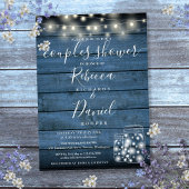 Invitation Chaîne Lumières Bleu Jars Script Couples Douche