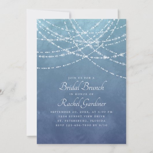 Invitation Chaîne Lumières Dusty Blue Bridal Brunch (Devant)