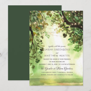 Invitation Chaîne Lumières Forêt Chemin Mariage rustique