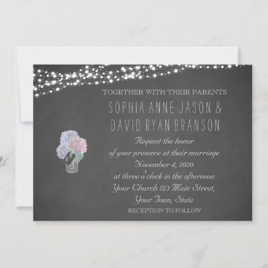 Invitation Chaîne Lumières Mason Jar Chalkboard Mariage Invit (Devant)