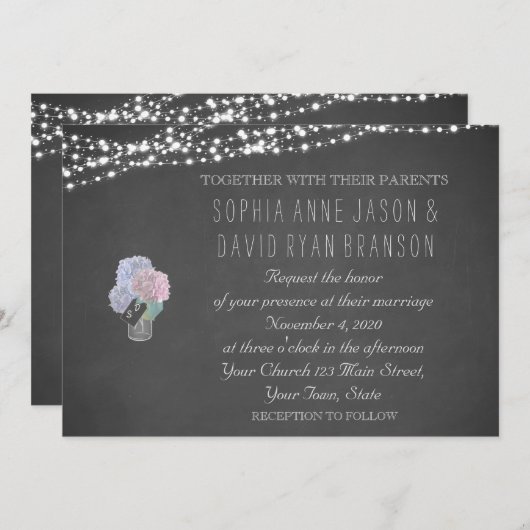 Invitation Chaîne Lumières Mason Jar Chalkboard Mariage Invit (Devant / Derrière)