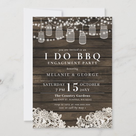 Invitation Chaîne Lumières Mason Jars I DO BBQ Couples Douche (Devant)