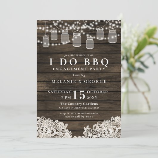 Invitation Chaîne Lumières Mason Jars I DO BBQ Couples Douche (Debout devant)