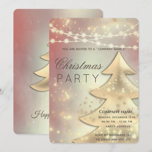 Invitation Chaîne lumières or entreprise Noël fête blush (Devant / Derrière)