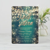 Invitation Chaîne lumières or étincelle vert émeraude (Debout devant)