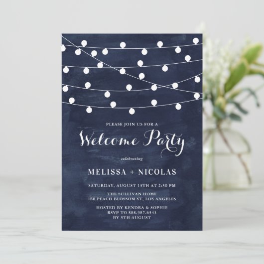 Invitation Chaîne lunaire Wedding shower bleu marine (Debout devant)
