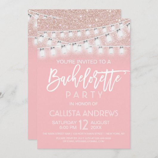 Invitation Chaîne Mason rose Lumières Parties scintillant Bac (Devant / Derrière)