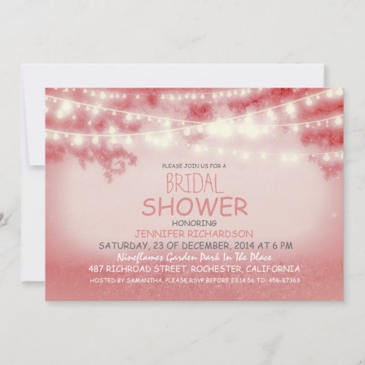 Invitation chaîne rose des lumières douche nuptiale rustique (Devant)