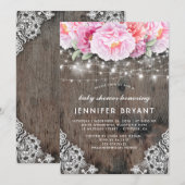 Invitation Chaîne rose Floral éclaire Baby shower rustique (Devant / Derrière)