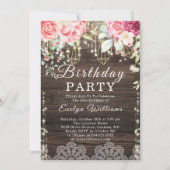 Invitation Chaîne rustique Bois clair Floral Anniversaire (Devant)