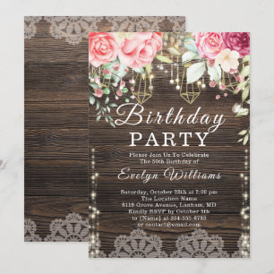 Invitation Chaîne rustique Bois clair Floral Anniversaire