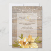 Invitation Chaîne Rustique Bois Lumières Mariage Floral Jaune (Devant)