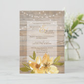 Invitation Chaîne Rustique Bois Lumières Mariage Floral Jaune (Debout devant)