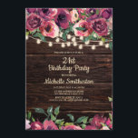 Invitation Chaîne rustique éclaire la florale violette 21e an<br><div class="desc">Invitation de fête du 21e anniversaire avec un arrière - plan rustique en bois brun foncé et des lampes à cordes scintillantes avec aquarelle rose et violet floral. Contactez-nous pour obtenir de l'aide sur la personnalisation ou la mise en correspondance de produits.</div>