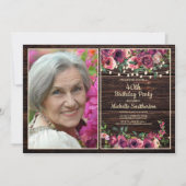 Invitation Chaîne rustique éclaire rose florale photo d'anniv (Devant)