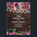 Invitation Chaîne rustique éclaire violet floral 30e annivers<br><div class="desc">Invitation de fête du 30e anniversaire avec un arrière - plan rustique en bois brun foncé et des lampes à cordes scintillantes avec aquarelle rose et violet floral. Contactez-nous pour obtenir de l'aide sur la personnalisation ou la mise en correspondance de produits.</div>