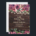 Invitation Chaîne rustique éclaire violet floral 40e annivers<br><div class="desc">40e anniversaire invitation à la fête avec un arrière - plan rustique brun grange bois et des lumières scintillantes à cordes avec rose et violet aquarelle fleurie. Contactez-nous pour obtenir de l'aide sur la personnalisation ou la mise en correspondance de produits.</div>