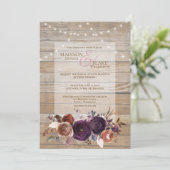 Invitation Chaîne Rustique Lumière Violet Mariage Floral Bois (Debout devant)