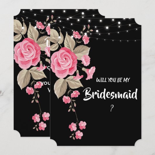 Invitation Chaîne Whimsical Lights Black Bridesmaid (Devant / Derrière)