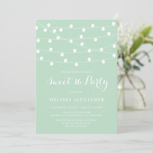 Invitation Chaîne Whimsical Lights Mint Green Sweet 16 Party (Debout devant)