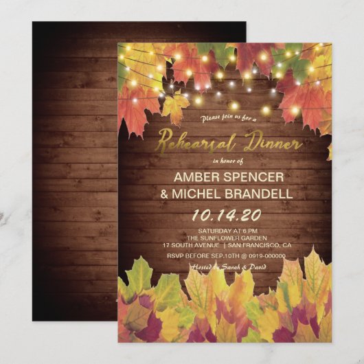 Invitation Chaînes de feuillage de automne rustique Dîner de  (Devant / Derrière)