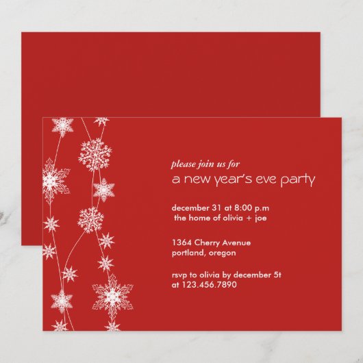 Invitation Chaînes de flocon de neige - Nouvel An / Fête de N (Devant / Derrière)