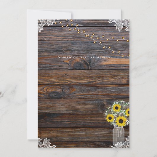 Invitation Chaînes de tournesols rustiques Lumières Invitatio (Dos)