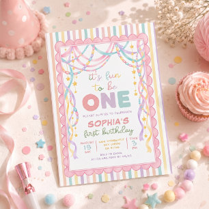 Invitation Chaînes en papier Rétro Pastel Fille 1er Anniversa
