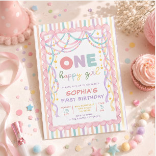 Invitation Chaînes en papier Rétro Pastel Fille 1er Anniversa