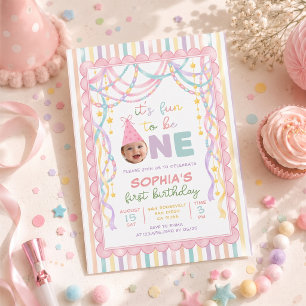Invitation Chaînes en papier rétro pastel Fille 1er anniversa