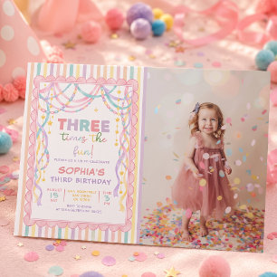 Invitation Chaînes en papier Rétro Pastel Fille 3ème Annivers