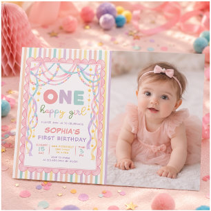 Invitation Chaînes en papier rétro pastel pour fille 1er anni