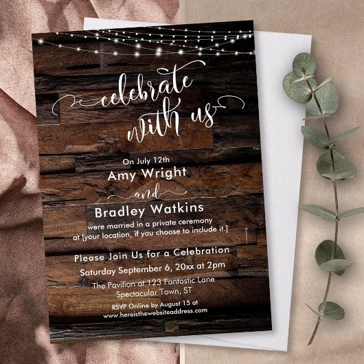 Invitation Chaînes lumineuses en bois rustique Célébrez avec 