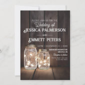 Invitation Chaînes lumineuses en bois rustique Mariage Mason  (Devant)
