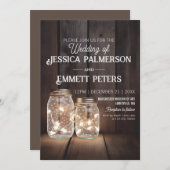 Invitation Chaînes lumineuses en bois rustique Mariage Mason  (Devant / Derrière)