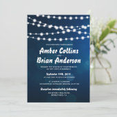Invitation Chaînes lumineuses sur le Mariage Deep Blue Bokeh (Debout devant)